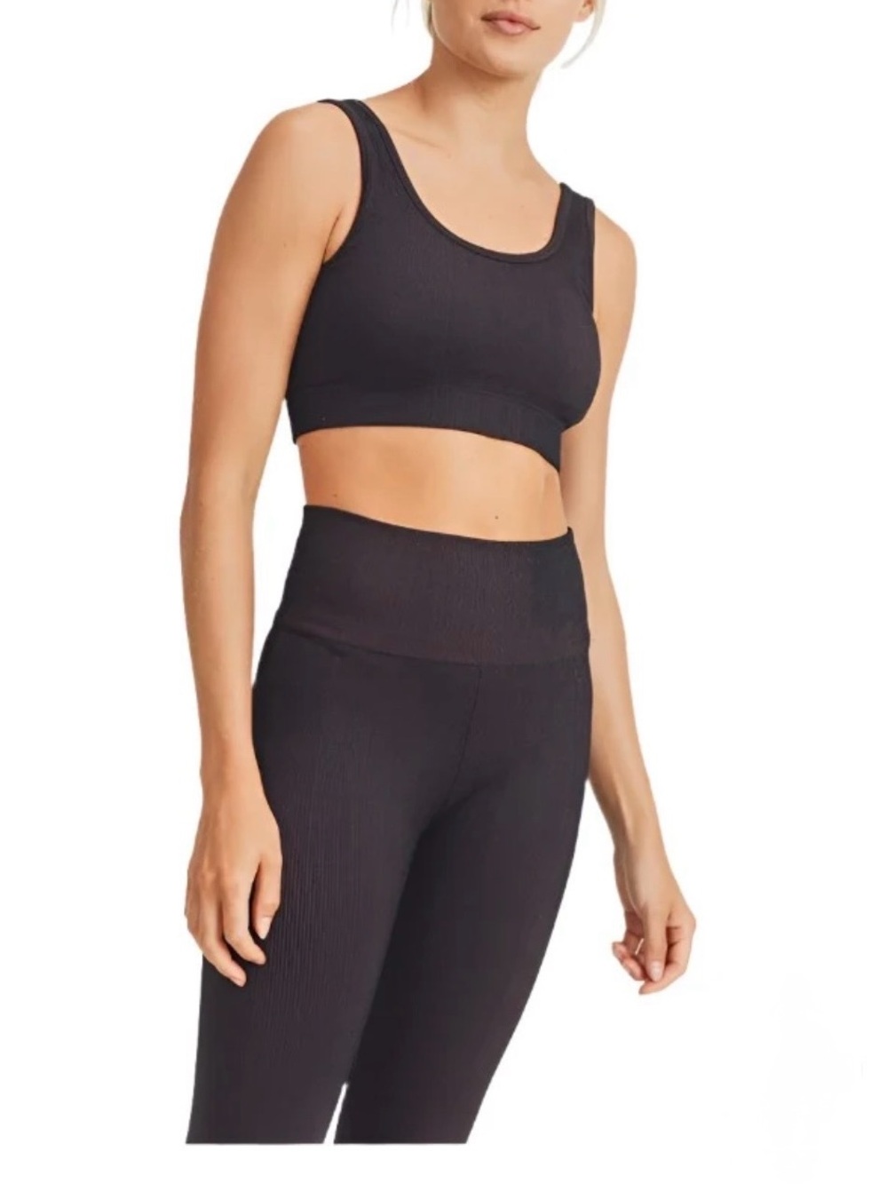 Mono B Ribbed Dry Brush Seamless Activewear Set size L (Bra & Leggings)